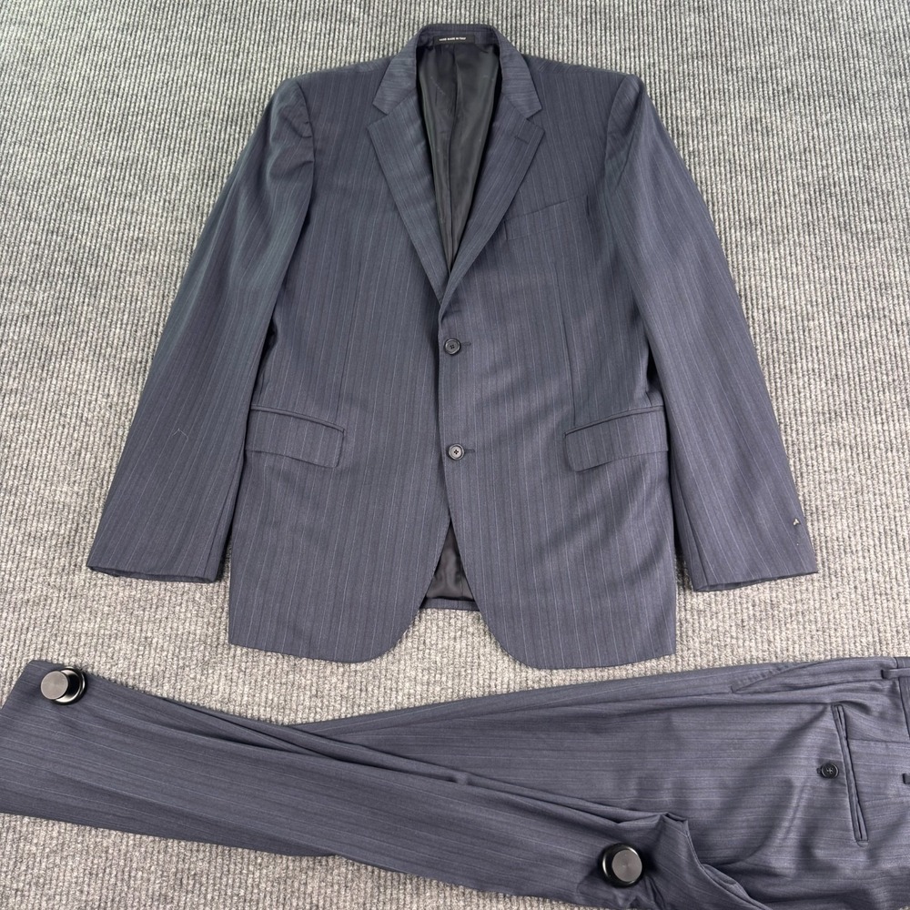 Neiman Marcus Caruso Suit 48L Blue Pinstripe Loro Piana Super 150's Wool 38x29